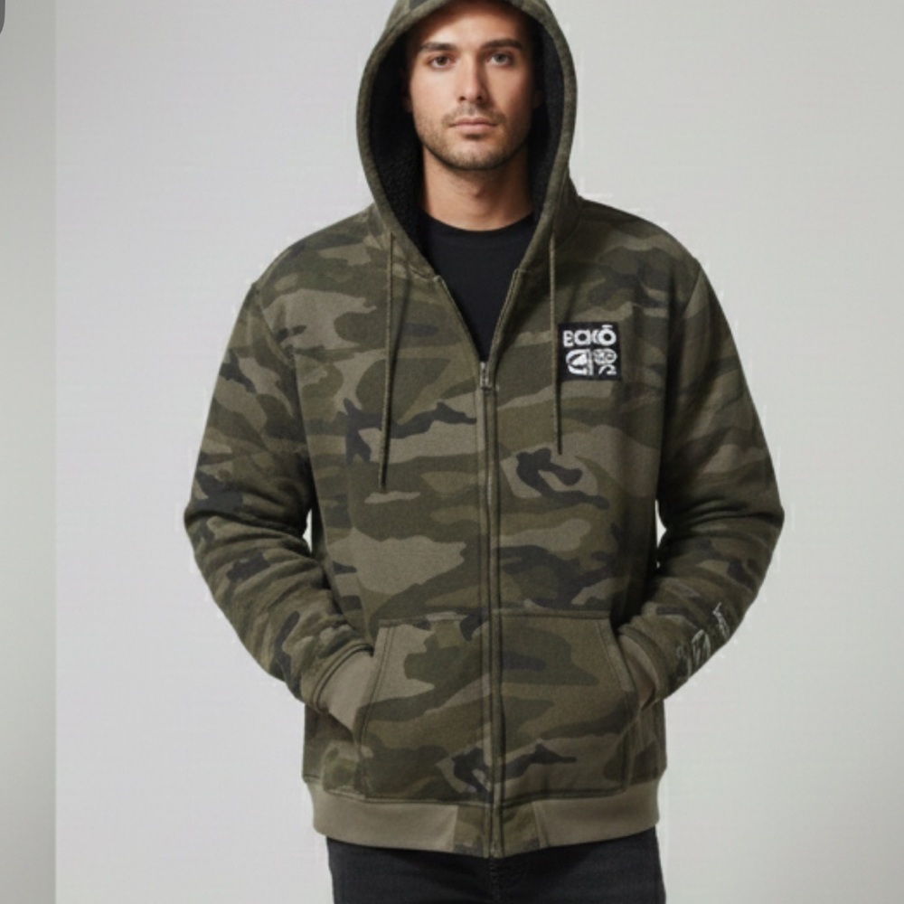 Ecko Unltd Camo Sherpa-Lined Zip Hoodie –‎ Men’s 2XL Y2K/Skate/Army
